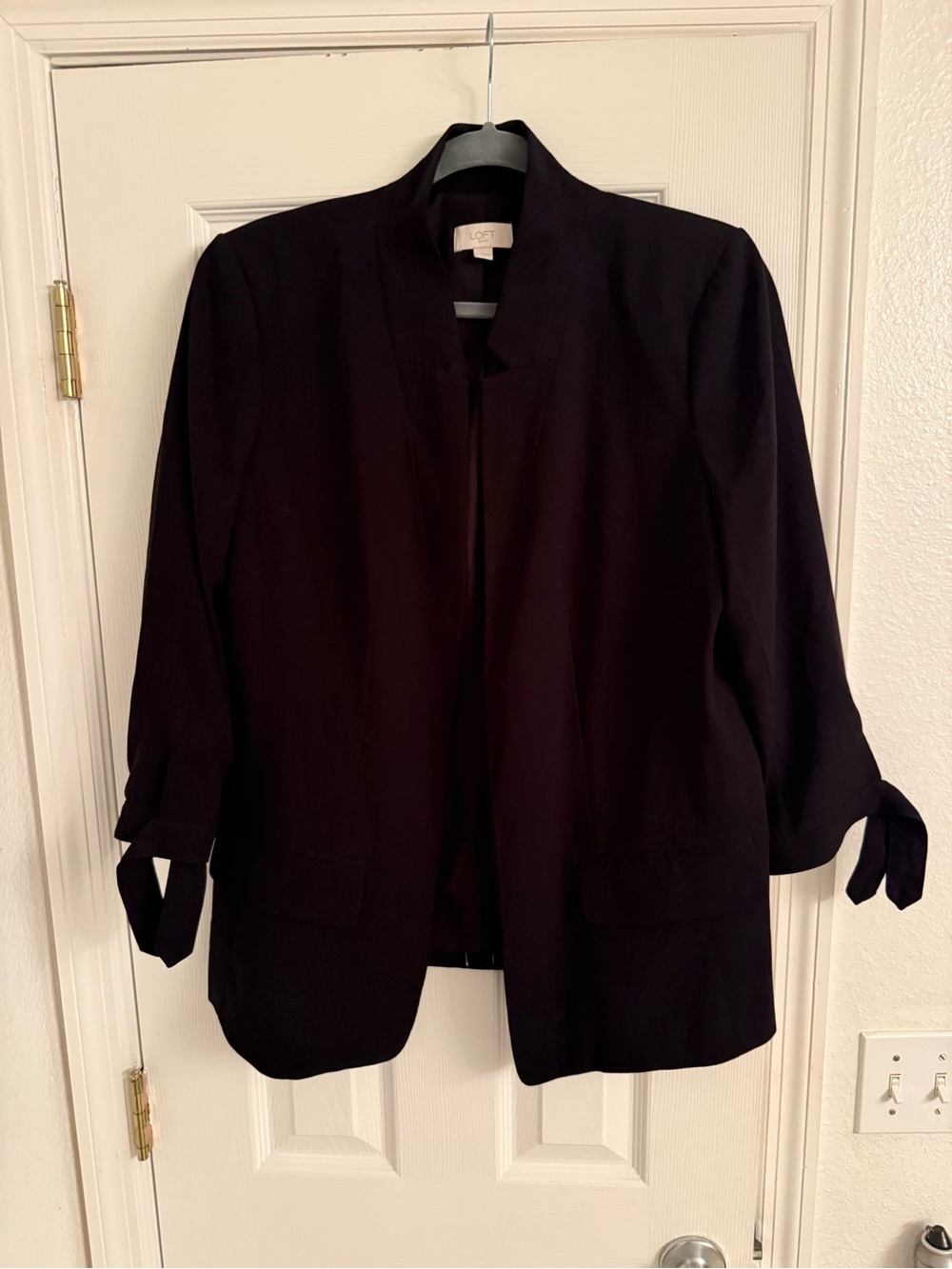LOFT Black Open-Front Blazer with Tie Cuffs